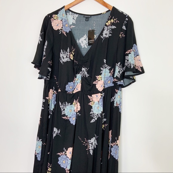 NWT Torrid Black Floral Flutter Midi Dress Size 2X - Picture 5 of 12